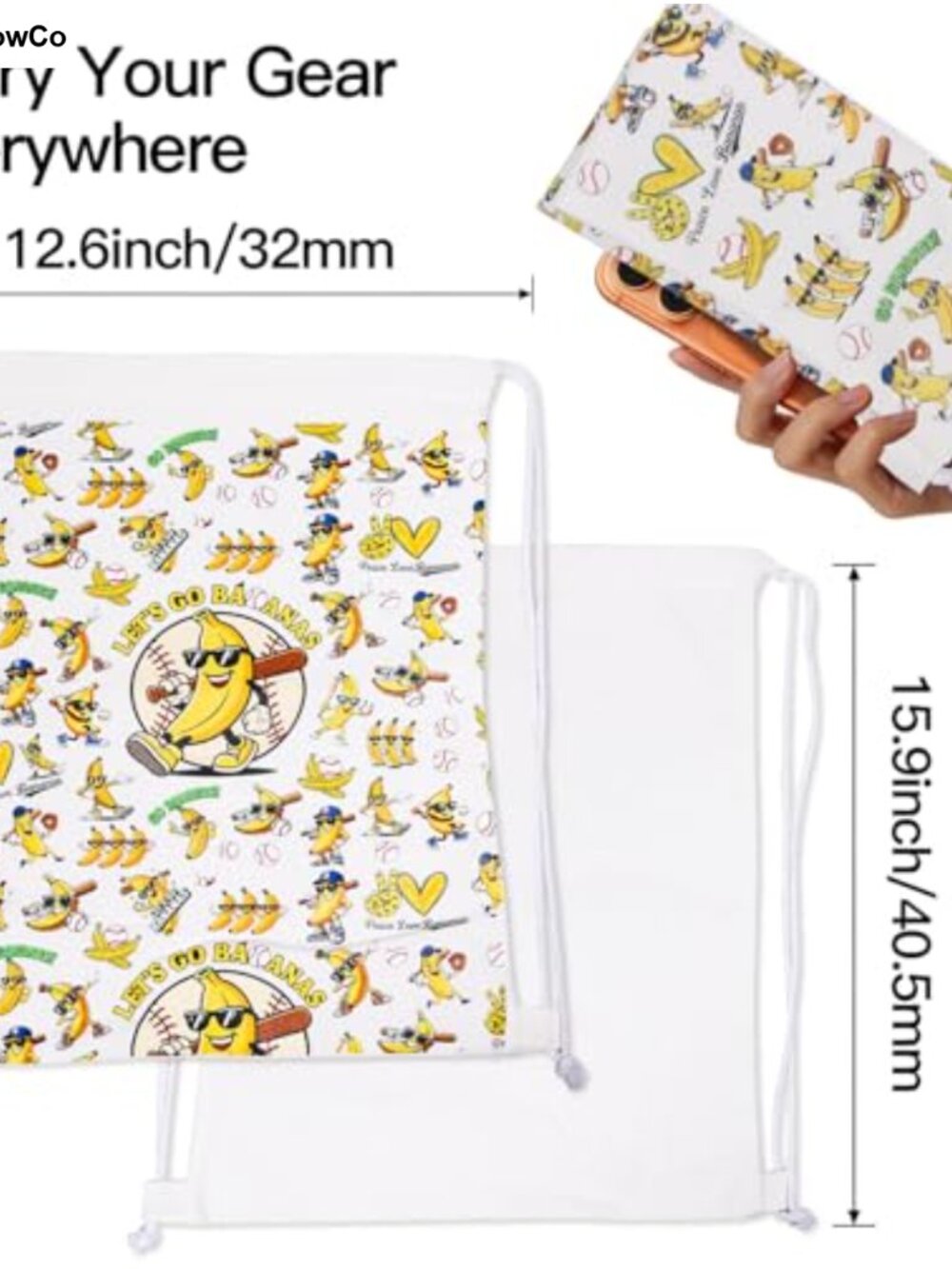 Savannah Bananas Inspired Drawstring Bag Lightweight Polyester Baseball Fan - Picture 6 of 6